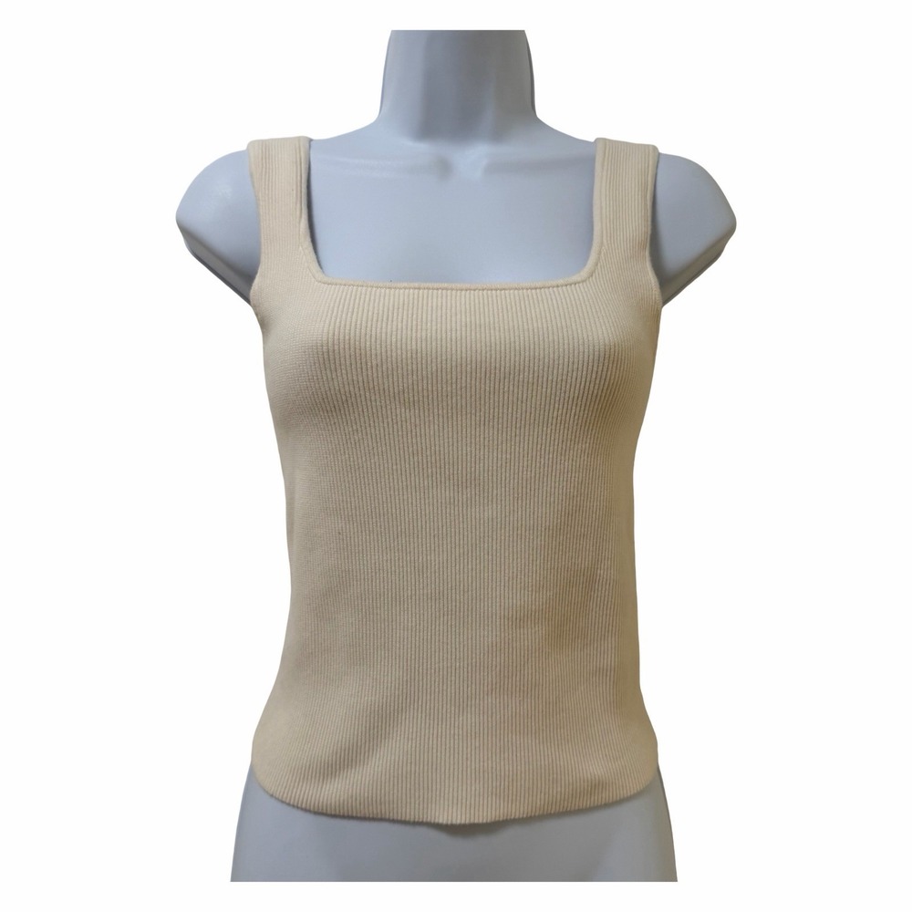 Reformation Womens Julia Ribbed Cropped Tank Top XS Cream Neutral Clean Girl